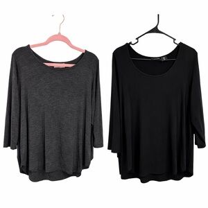 Philosophy + Tahari Women’s Plus 1X Tops Bundle Black Gray 3/4 Sleeve Soft Knit